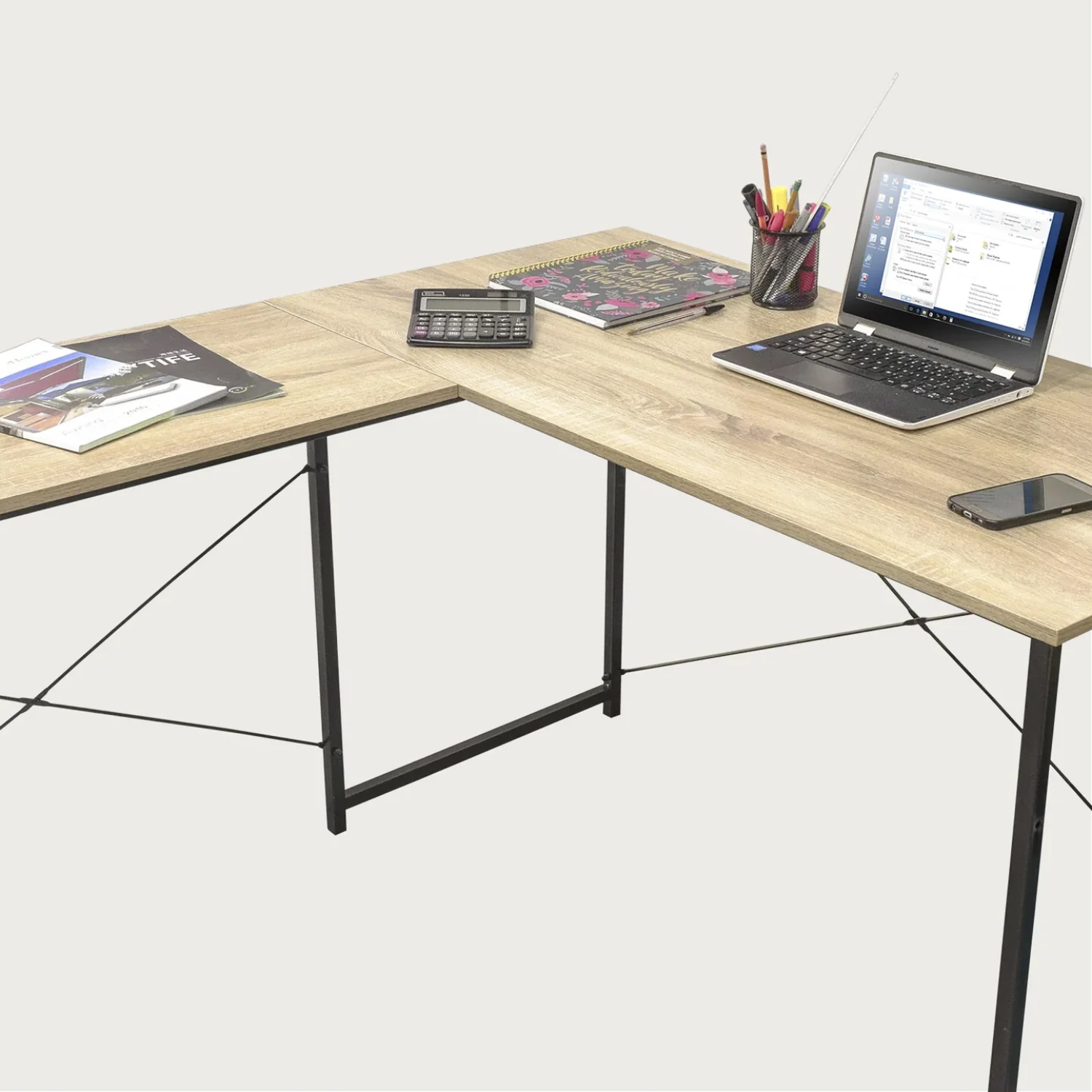 Escritorio con forma de "L" TOP LIVING Desk-11 beige y negro